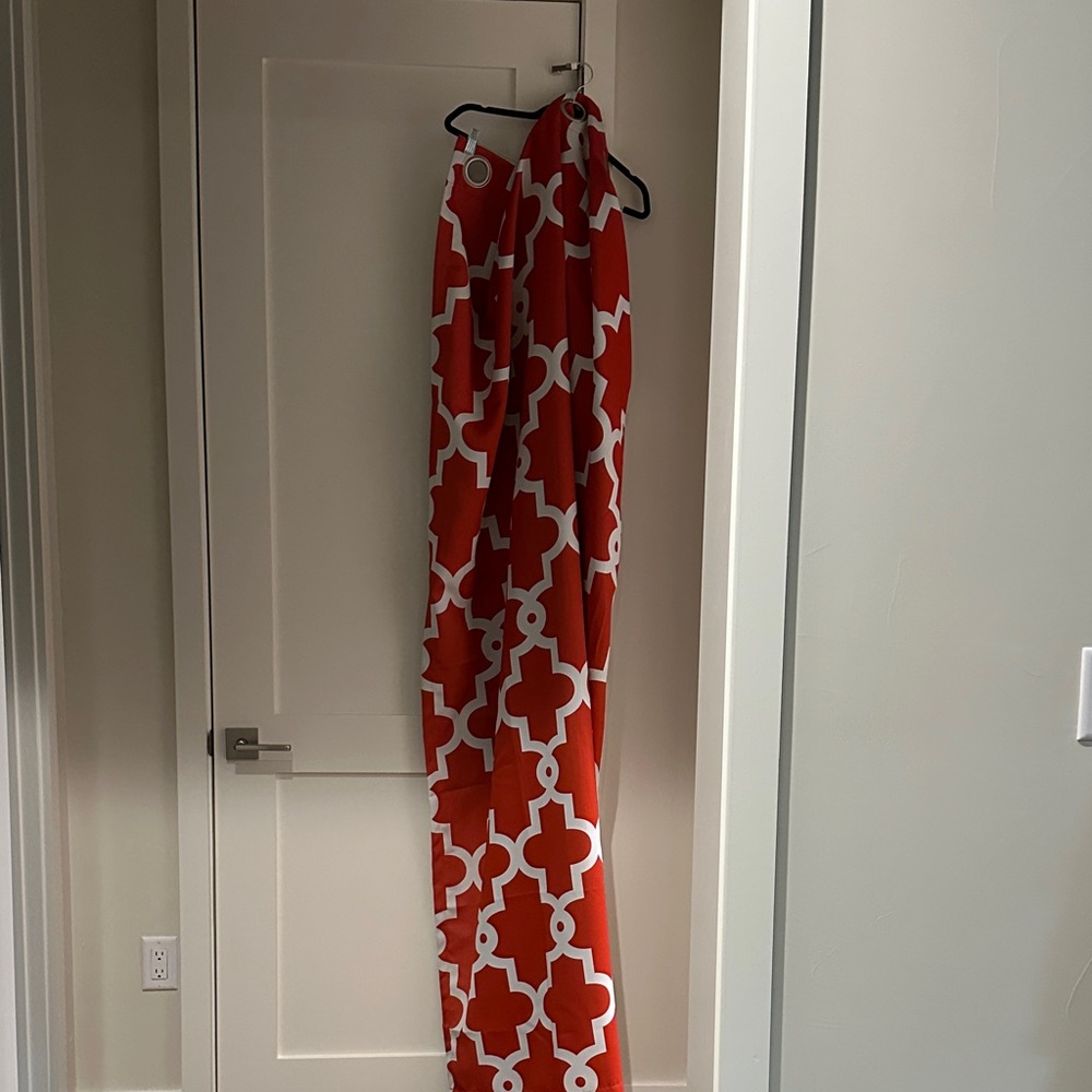 Set of 4 Geometric Dark Orange and White Curtain Panels